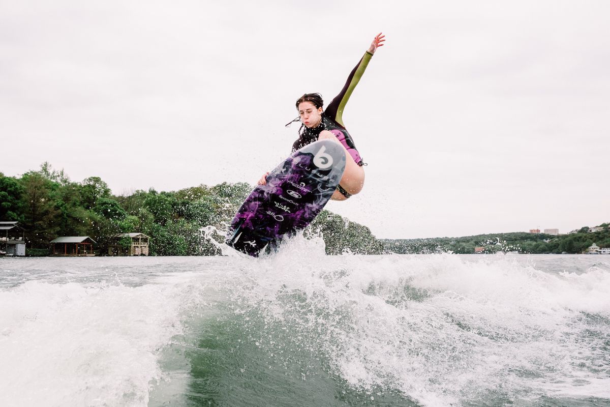Raleigh Hager wakesurf photo shoot on Lake Austin