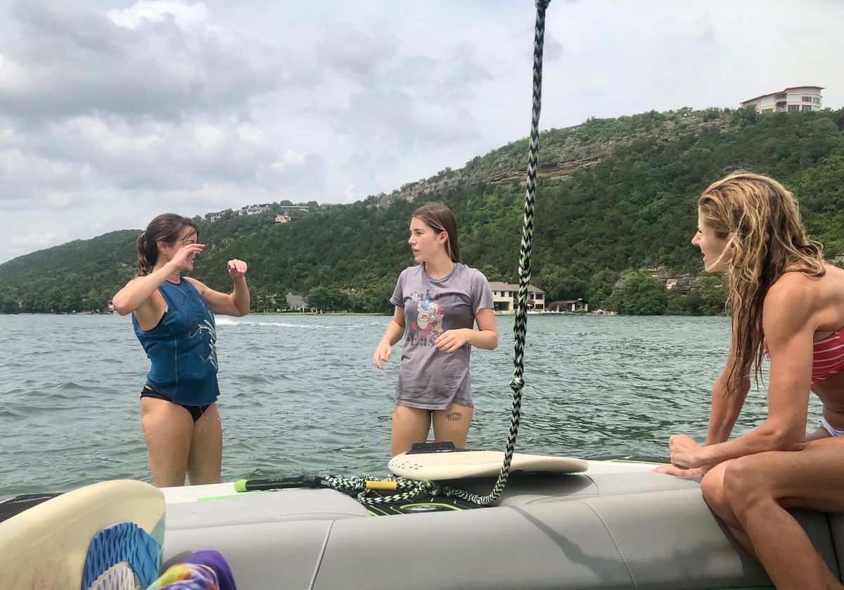 Raleigh hager coaching wakesurf lessons Lake Austin