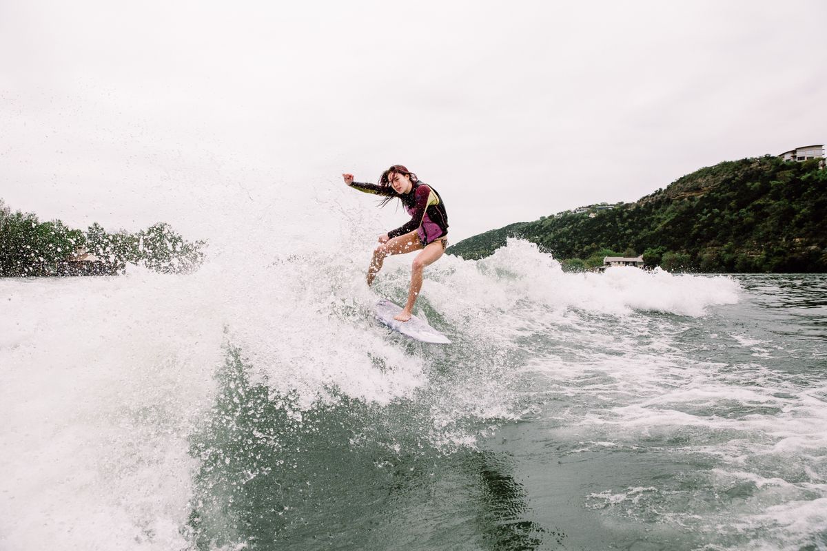 Wakesurf photo session on Lake Austin with Raleigh Hager