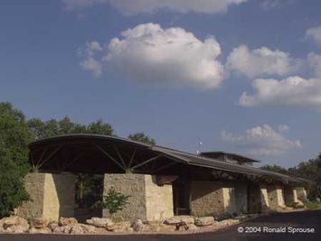 Sustainable design building at environmental education program center at Westcave in Austin Sustainable design at Westcave in Austin