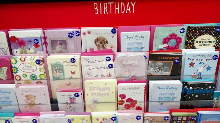 Store shelf of birthday cards Store shelf of birthday cards