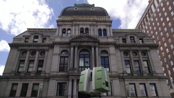 TruePoint 3D laser scanned the front façade of Providence City Hall for projection mapping.jpg