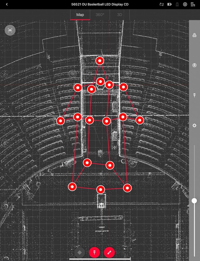 Site plan of scan locations surrounding the player’s entrance tunnel.  