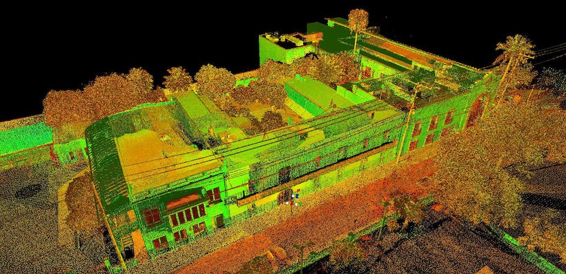 Intensity map point cloud showing the Casa Ortiz and Zaragoza House