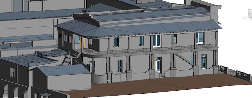 Exterior elevation view of 3D model