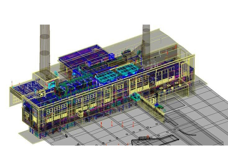 3D Laser Scanning wireframe view of interior of power plant.