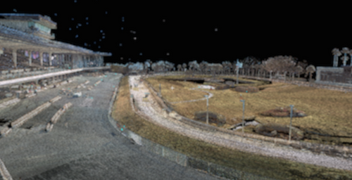 Colorized Point Cloud of Façade and Racetrack