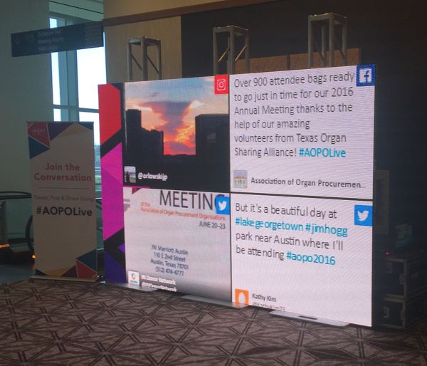 An LED social media wall display at a corporate conference in Austin, Texas