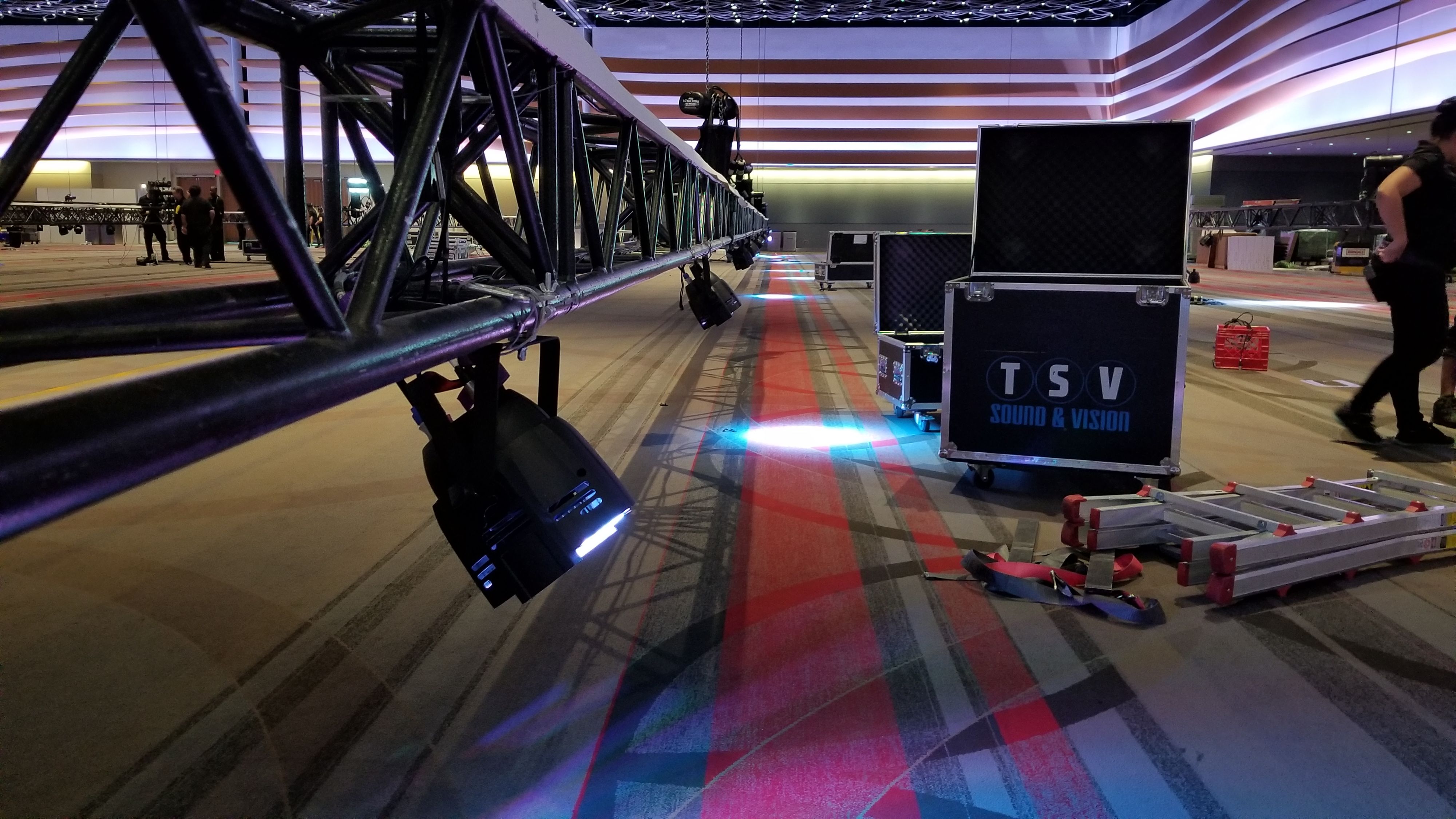 LED lights on a truss at a corporate event