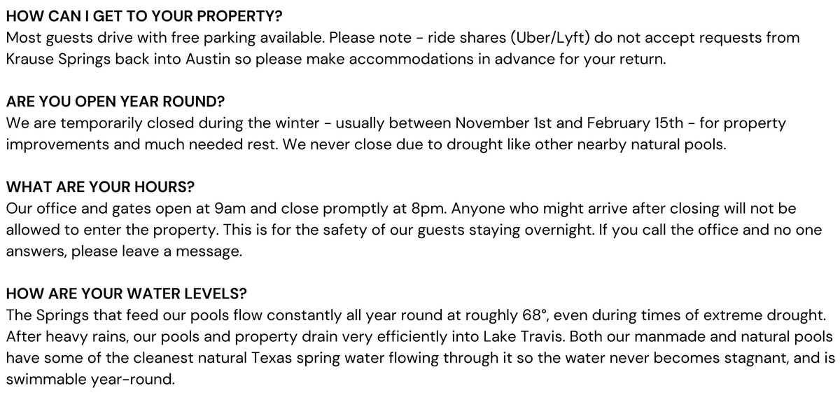 HOW CAN I GET TO YOUR PROPERTY Most guests drive with free parking available. Please note - ride shares (UberLyft) do not accept requests from Krause Springs back into Austin so please make accomm.png