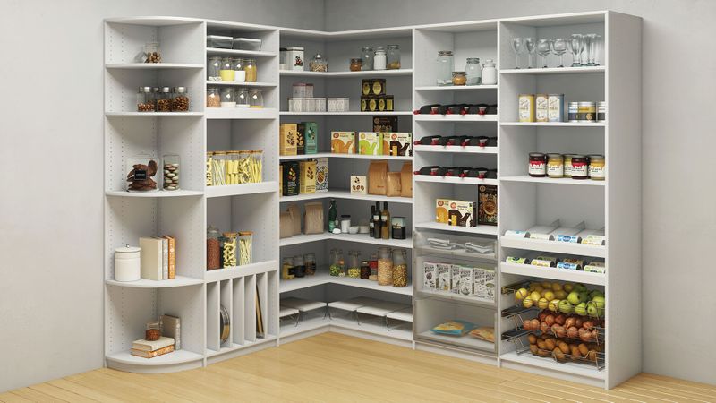 Pantry & laundry room closet organizers with custom shelving in Boston MA.