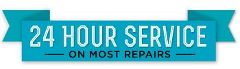 Blue banner with the text 24 hour service on most repair