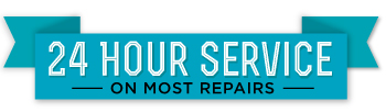 We can do most repairs in just 24 hours, often quicker. Blue banner with the text 24 hour service on most repair