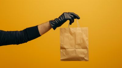 Image of a hand with black gloves handing out a curbside package Curbside