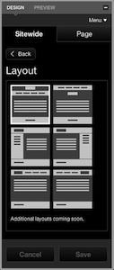 Options for website layout in the SpaceCraft design panel SpaceCraft Layouts