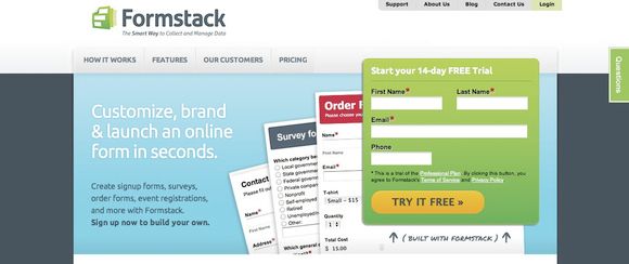 Formstack.com home page for SpaceCraft blog post about how to create a form. Formstack home page