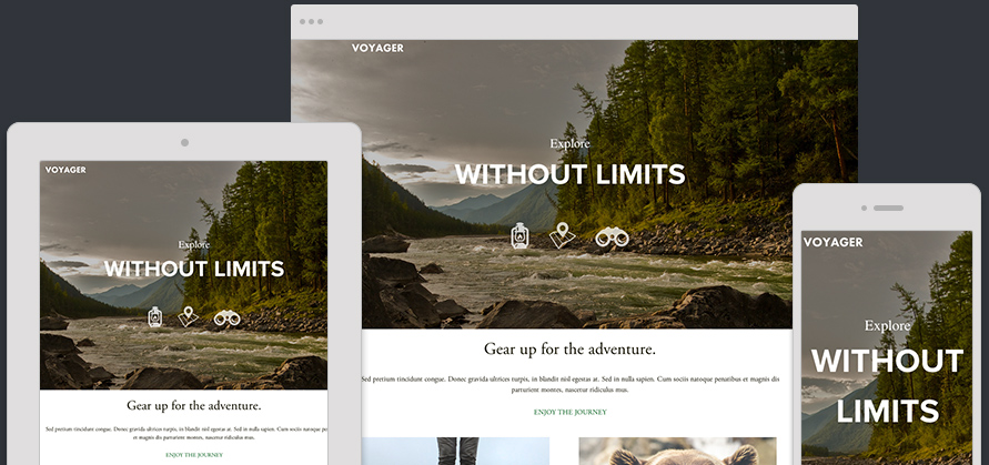 Inspired by adventurers with a story to tell, Voyager makes it easy to elevate your presence online. Customize this one-page template to showcase your travels or promote your up and coming brand. Website Template Voyager Expanded