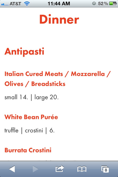 ASTI Dinner menu