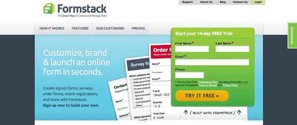 Formstack.com home page for SpaceCraft blog post about how to create a form. Formstack home page