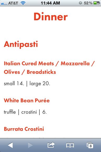 ASTI Dinner menu