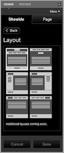 Options for website layout in the SpaceCraft design panel SpaceCraft Layouts
