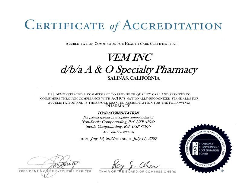 Quality Assurance – A&O Compounding Pharmacy Pharmacy