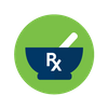 RX symbol in a blue pill bowl in a green circle 