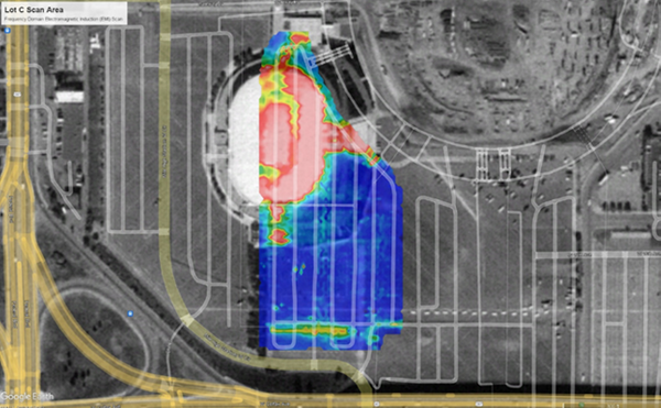 Shannon and Pudimott overlaid GPRS’ captured data with Google Earth’s satellite data to demonstrate the alignment of their findings and help the facilities and operations teams to mitigate future parking lot damages.