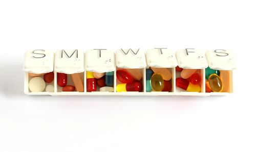 Pill organizer full of pills Med Sync