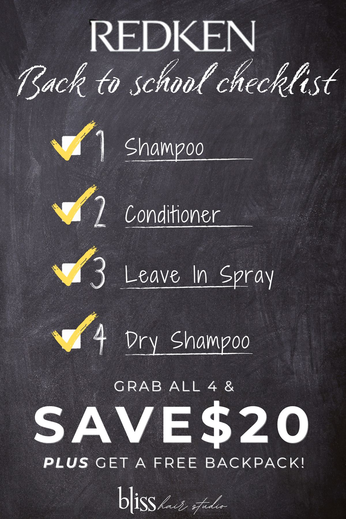 Redken Back to school checklist sale at Bliss Hair Studio.jpg