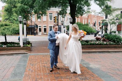 Newlyweds photographed in historic downtown Easton near Tidewater Inn