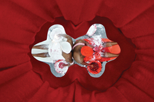 2014, DH video, tablet, terrycloth, steel, batting, polychromed epoxy, 32 x 25 x 21 in. Gracelee Lawrence - Cherries and Sugar