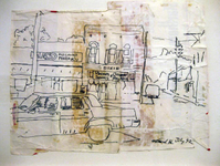 Ink on found paper, 11.5” x 9.5” Pat Snow - Oxford (Main Street)