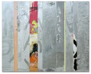 Multimedia painting with collage on multipanel, 2017, 36" x 44", $1800 Cande Aguilar - Park Bench Version