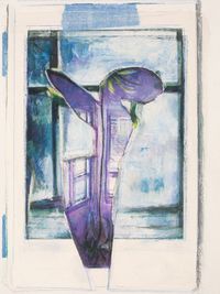 2025, mixed media on watercolor board, 12 x 9 inches Sonya Berg - Waving prayer plant in bathroom window 10:23:21 4:15 PM/Therapy office in Rollingwood 6.27.14 9:36 AM