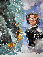 Oil on canvas, painted blind, 30” x 24” Allen Brewer - Highway to Heaven via Two Oceanic Oil Fires
