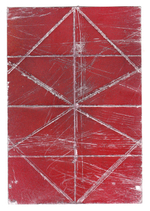 Arcylic on folded photograph, 4” x 6” William Hundley Red Twins