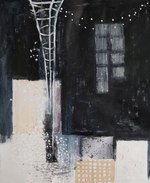 acrylic on paper with collage on panel, 49.75"x38.5", 2016 Marilyn Jolly - Night Wanderings