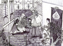 Pen & ink on paper, 12” x 15” Katie Rose Pipkin - the orange seller