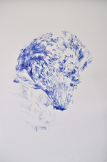 Pen on paper, drawn blind, 22” x 30” Allen Brewer - Wolfman