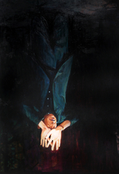 Oil, watercolor on linen, 2015. 71" x 51" Elizabeth McDonald - Hanged man