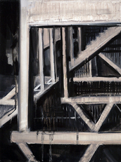 Oil, ink on panel, 2015. 12" x 9" Elizabeth McDonald - Scaffolding 2