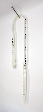 Resin, plastic eyes, stainless steel nail. 80"x16"x12" Eyeball Belt on a Nail