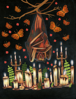 Acrylic on panel, 11” x 14” Stephanie Chambers- Bats - Late July in the Garden