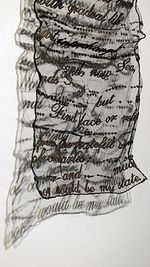 Thread, netting, synthetic raffia, 16” x 60” Loren Schwerd - At the Foot of Paradise - Detail