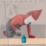 mixed media on paper, 11"x11", 2014 Carlos Donjuan - Con Cuidado