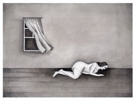 2021, pencil and ink on paper, 12 x 16 inches. Window