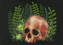 Acrylic on panel, 11” x 10” Stephanie Chambers - Skull - Weeds in My Head, I'll Sleep When I'm Dead