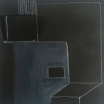 acrylic, oil, conte crayon on panel, 12"x12", 2016 MarilynJolly_Structural Thinking