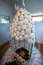 Bamboo, charcoal, cloth, paper, salt, sisal, 115” x 74” x 74” Teruko Nimura - Chrysanthemum Veil